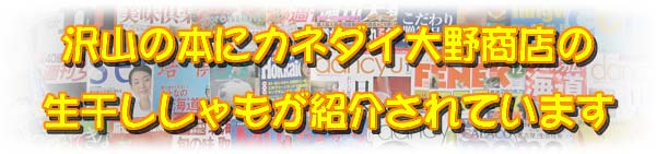 沢山の本にカネダイ大野商店の生干ししゃもが紹介されています